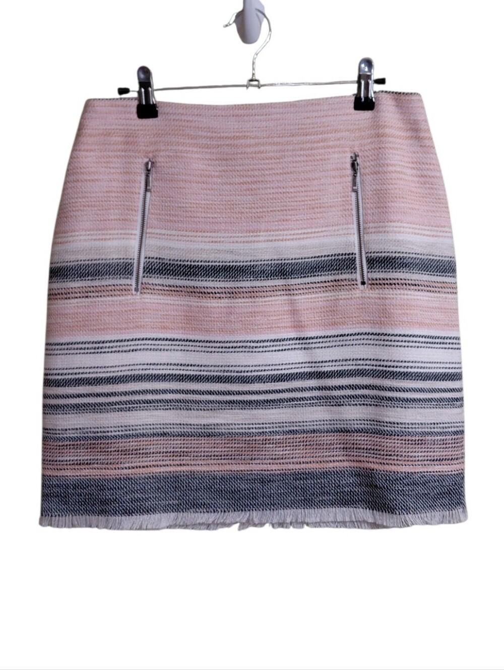LOFT Pink, Navy & White Striped Knit Mini Skirt